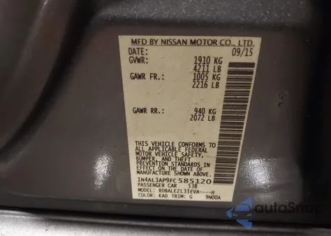 2015 Nissan Altima 2.5 S from USA, damaged, VIN 1N4AL3AP9FC585120